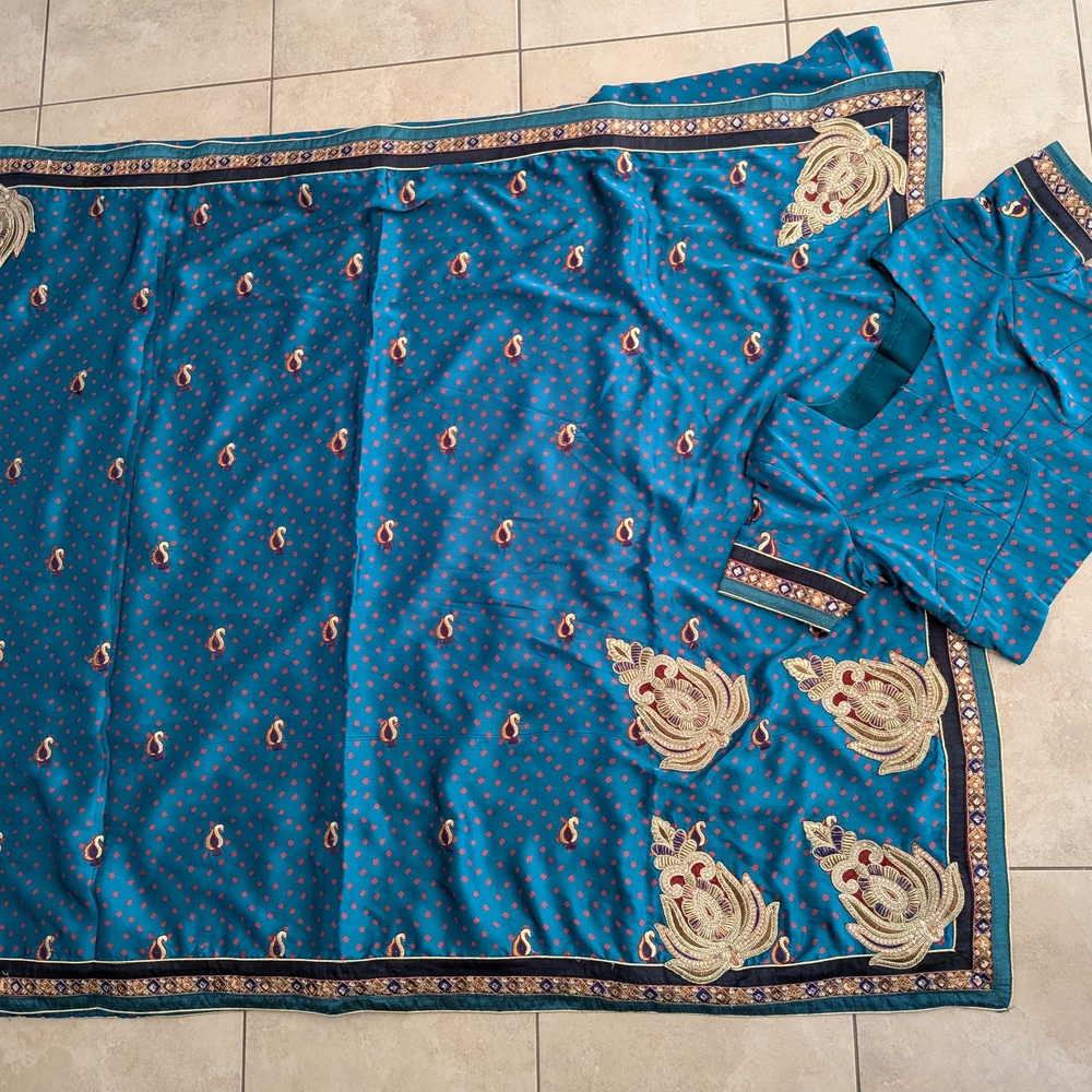 Elegant Teal Saree Set